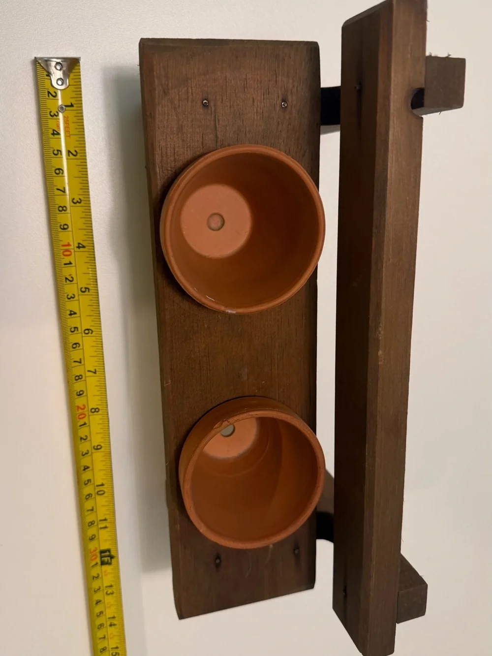 Mini Wood Bench Plant Stand 2 Terracotta Pots Rustic Tea Light Holder or Plant